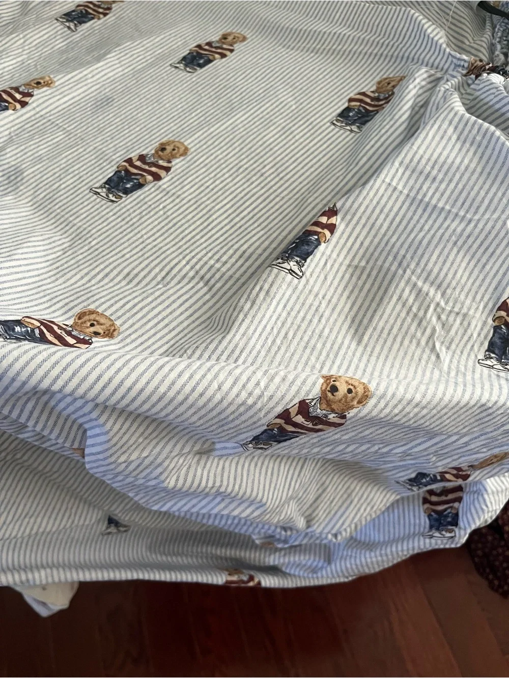 Ralph Lauren Teddy Bear Cotton Twin bedsheet set  in Blue and White